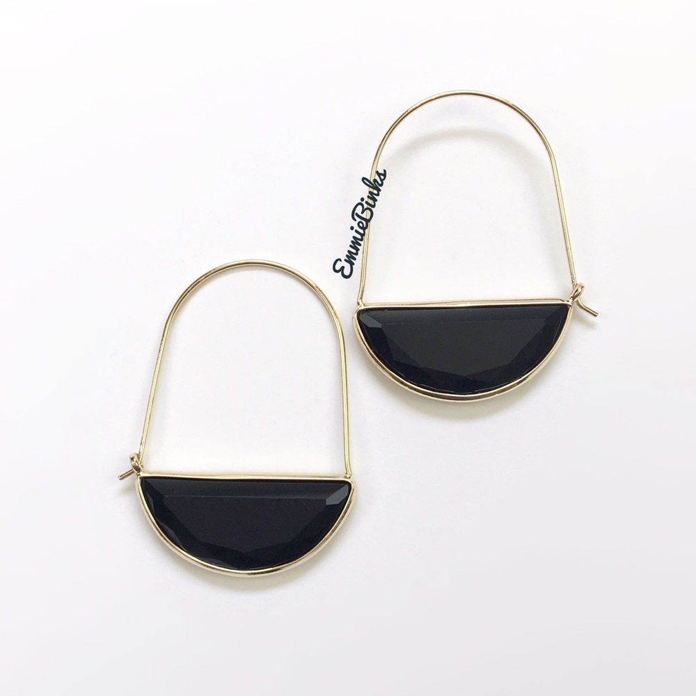 ✨3for$38 New Black Anthro Glass Crescent Hoop Earrings -Glass Dangle Earrings - Picture 2 of 13